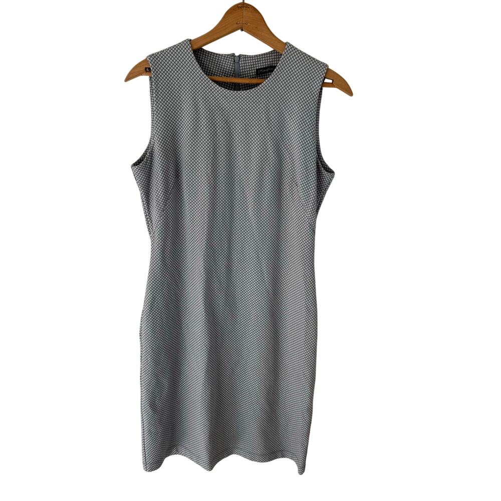 J. McLaughlin Devon Sheath Dress Stretch Birdseye Dove Gray Off White Career S